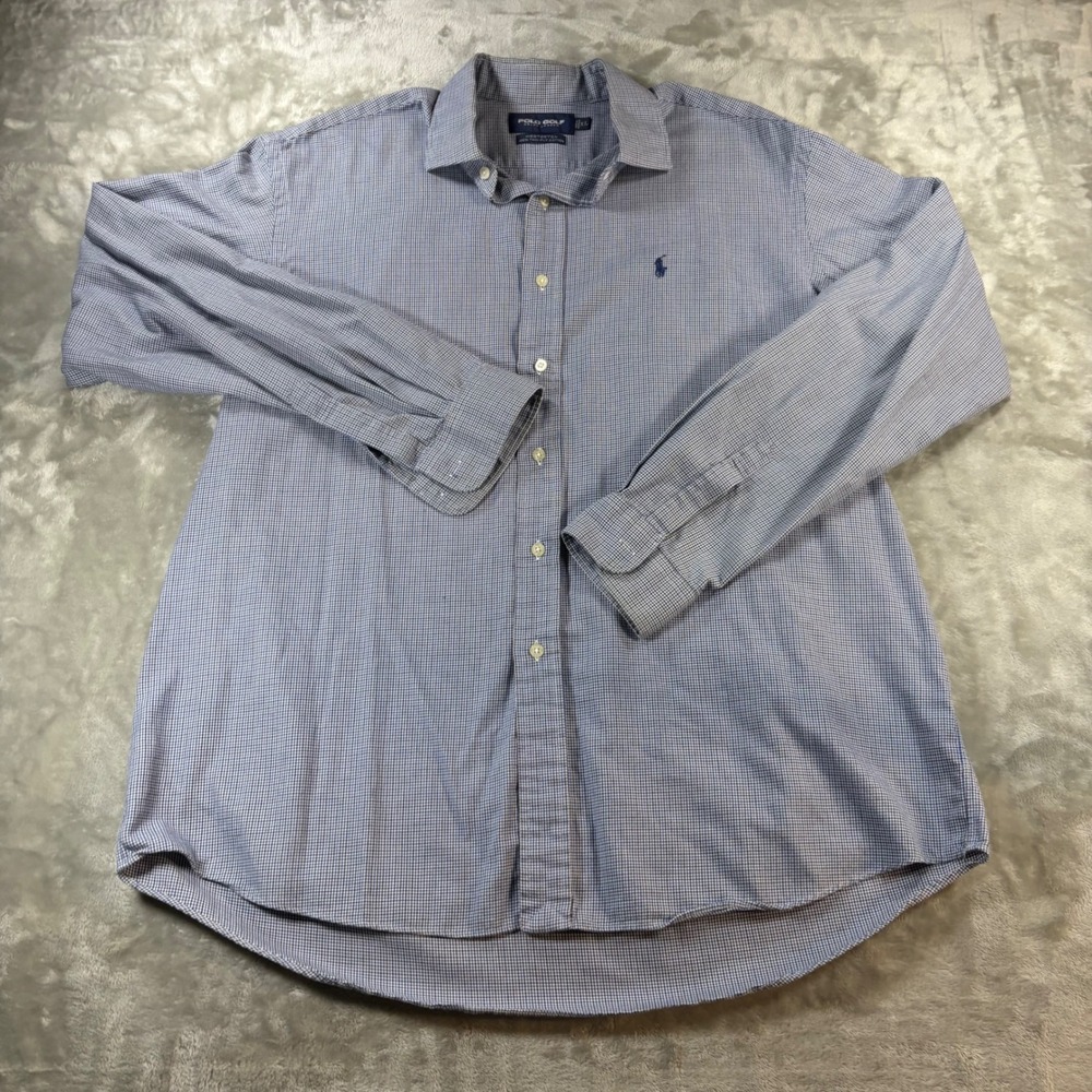 Polo Golf Ralph Lauren Westerton Shirt Mens XL Blue White Houndstooth Cotton